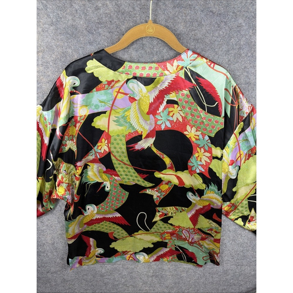 Natori Blouse Kimono V Neck 3/4 Sleeves Birds Pattern Medium - Picture 8 of 10